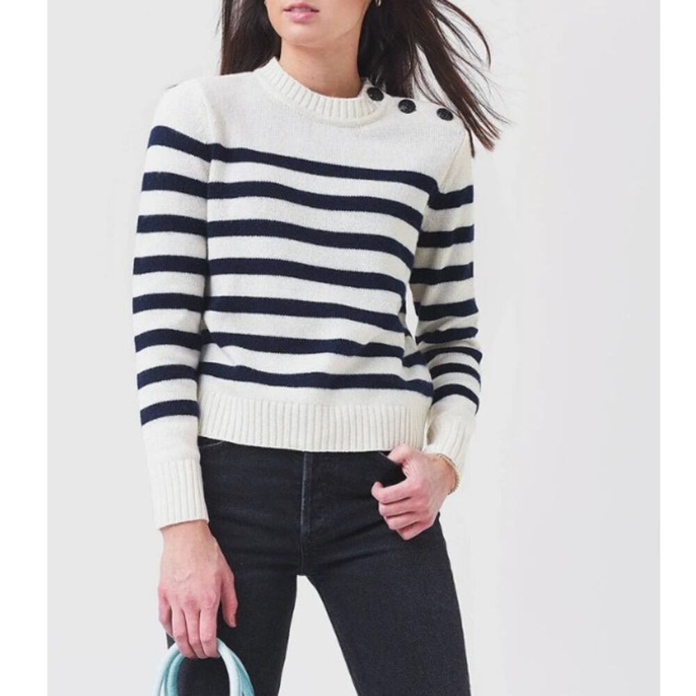BA&SH Sean Sweater White Marine Blue Wool Cashmere Blend Jumper Women's L/US 8
